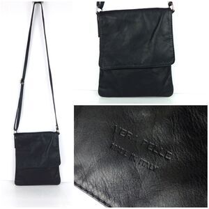 Vera Pelle Black Soft Leather Crossbody Bag Italy Fold Over Flap Purse Rock Goth